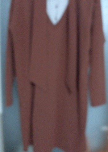 Bej V Yaka Uzun Kollu Hamile Tunik - Görsel 3