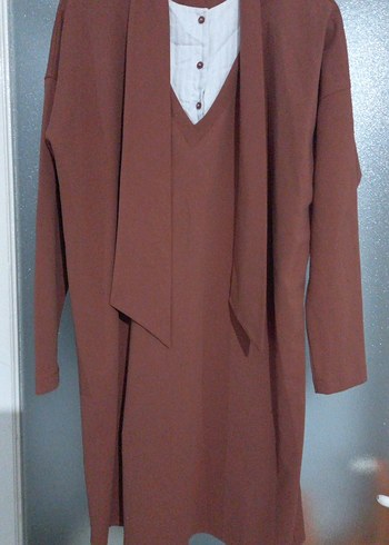 Bej V Yaka Uzun Kollu Hamile Tunik - Görsel 2