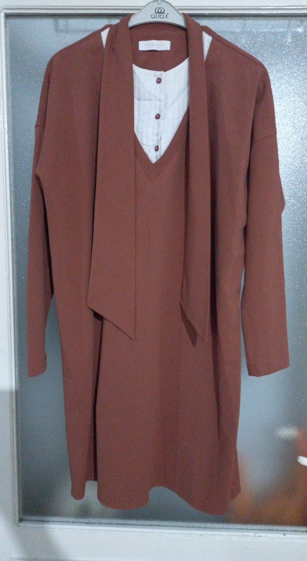 Bej V Yaka Uzun Kollu Hamile Tunik - Görsel 2