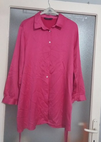 Kadın Pembe Düğmeli Uzun Kollu Gömlek - Görsel 2