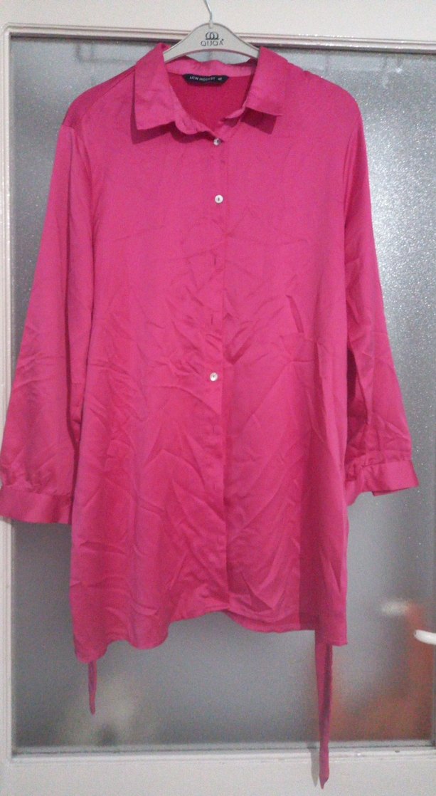 Kadın Pembe Düğmeli Uzun Kollu Gömlek - Görsel 5