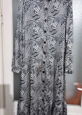 Zebra Desenli Uzun Gri Elbise - Görsel 7