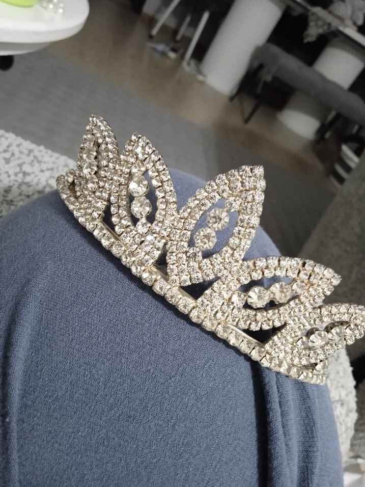 Gri Vintage Payetli Gelin Tacı - Görsel 3