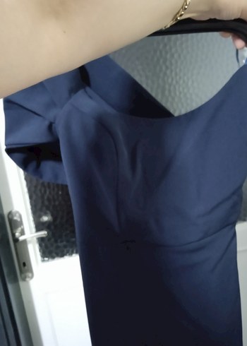 Lacivert Drapeli Uzun Abiye Elbise - Görsel 5