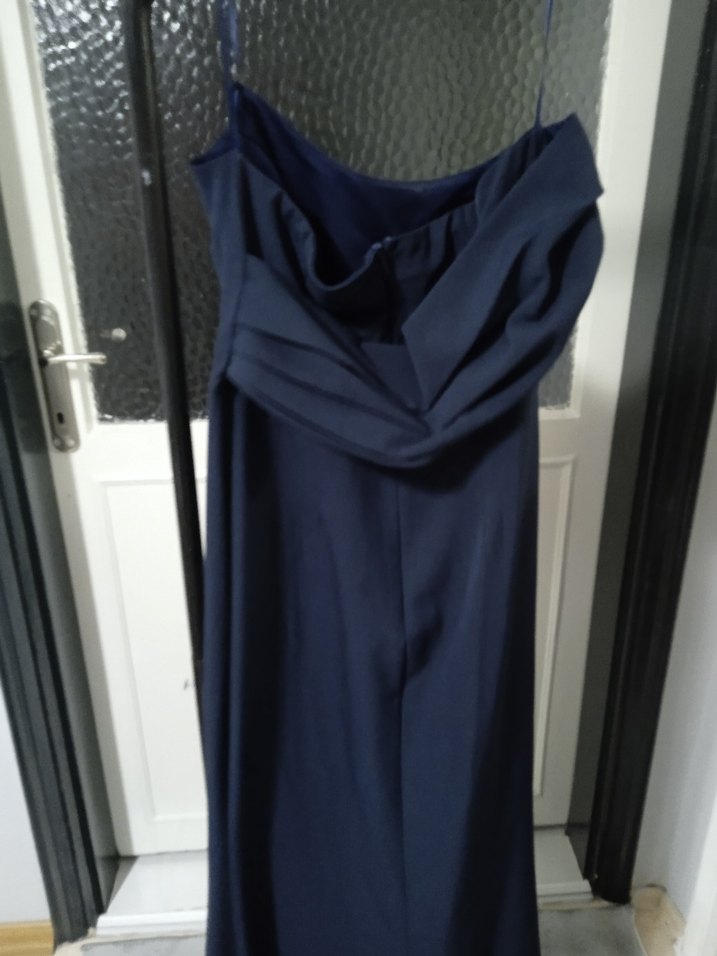 Lacivert Drapeli Uzun Abiye Elbise - Görsel 3