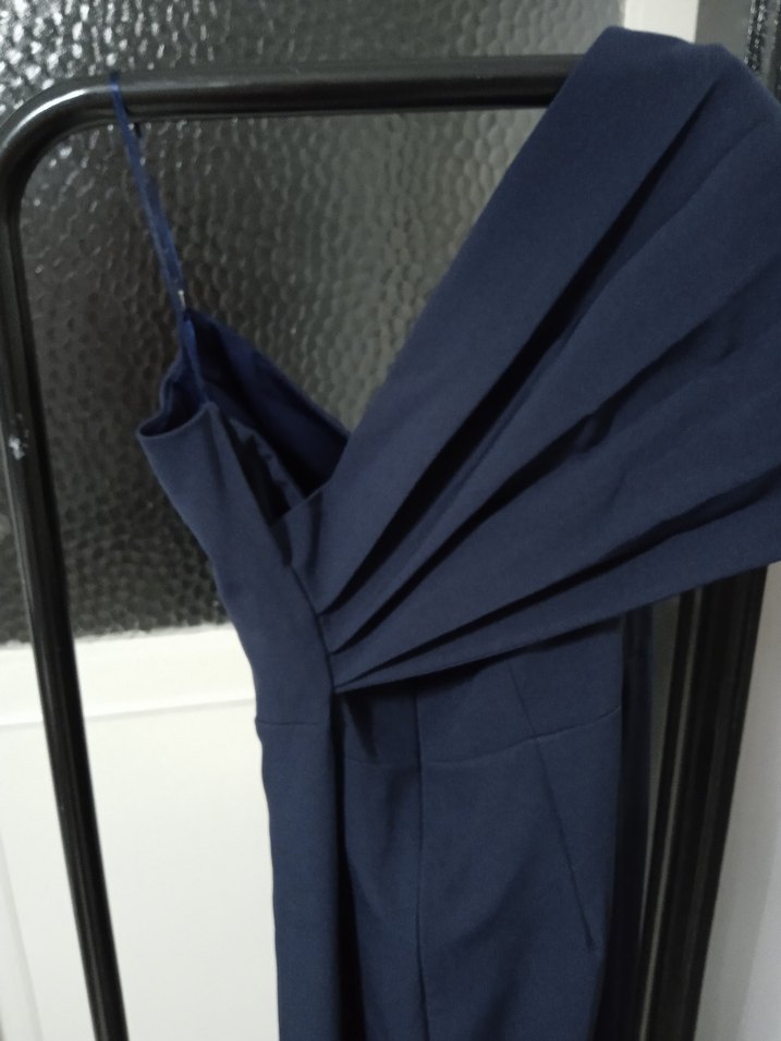 Lacivert Drapeli Uzun Abiye Elbise - Görsel 2