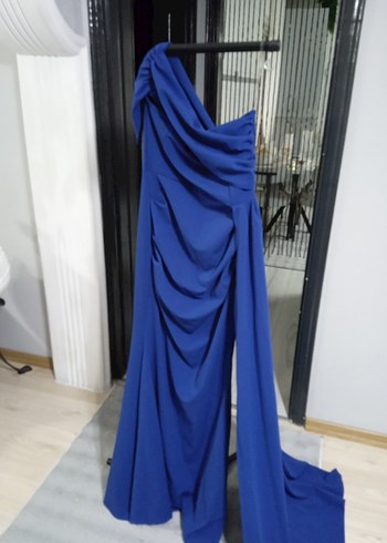 Mavi Drapeli Uzun Gece Elbisesi - Görsel 5