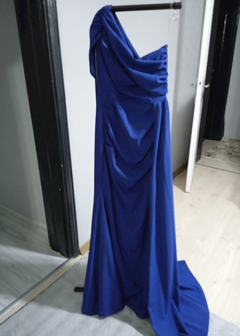 Mavi Drapeli Uzun Gece Elbisesi - Görsel 6