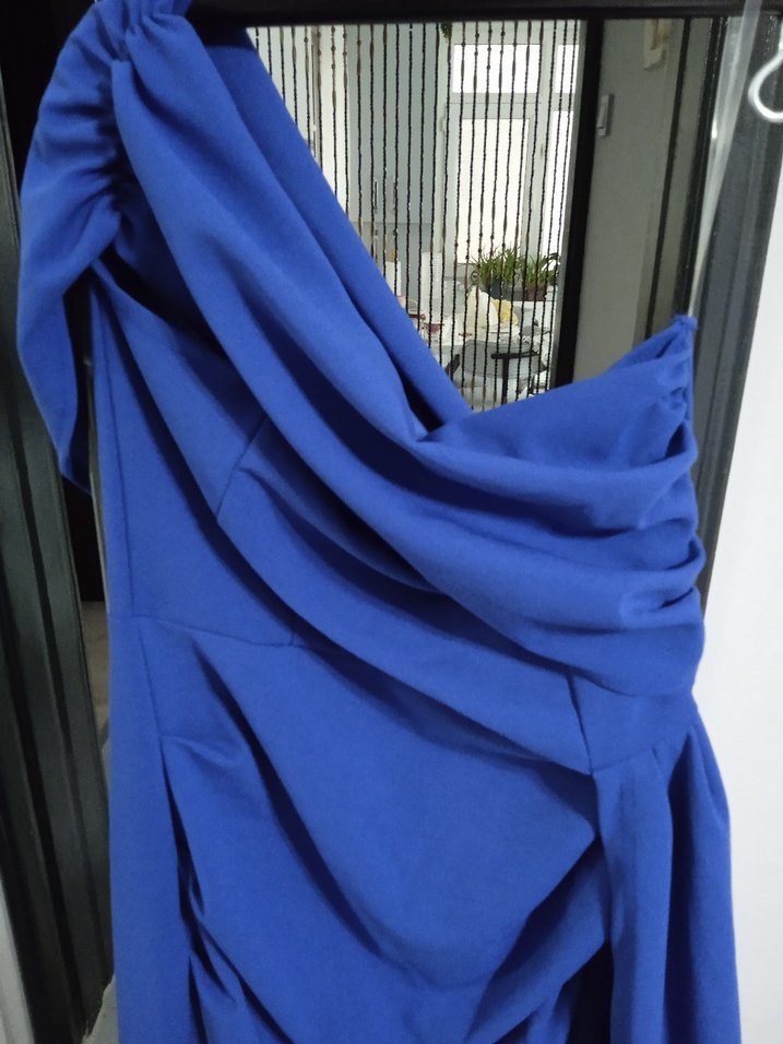 Mavi Drapeli Uzun Gece Elbisesi - Görsel 4