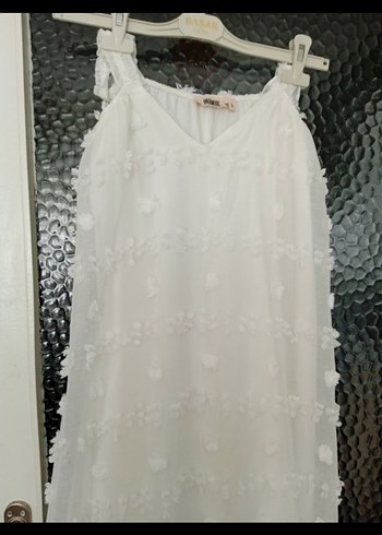 Bohem Beyaz Uzun Keten Elbise - Görsel 2