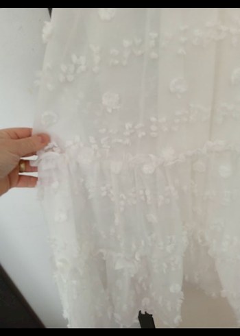 Bohem Beyaz Uzun Keten Elbise - Görsel 3