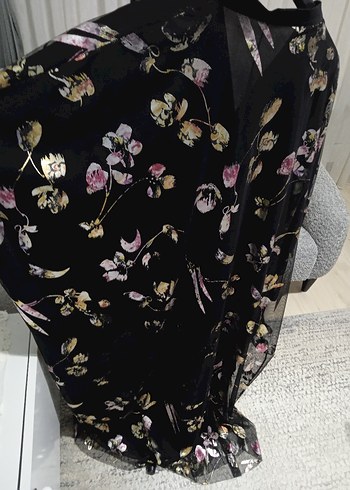 Uzun Siyah Çiçek Desenli Bohem abaya - Görsel 4