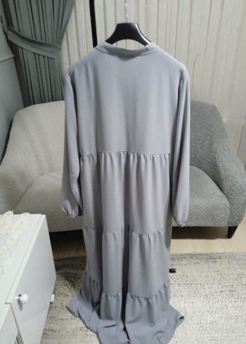 Uzun Gri Bohem Salaş Elbise - Görsel 5