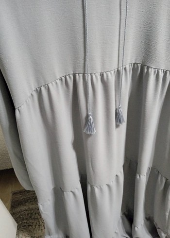 Uzun Gri Bohem Salaş Elbise - Görsel 7