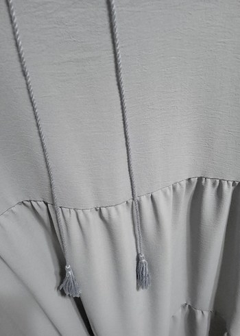 Uzun Gri Bohem Salaş Elbise - Görsel 6