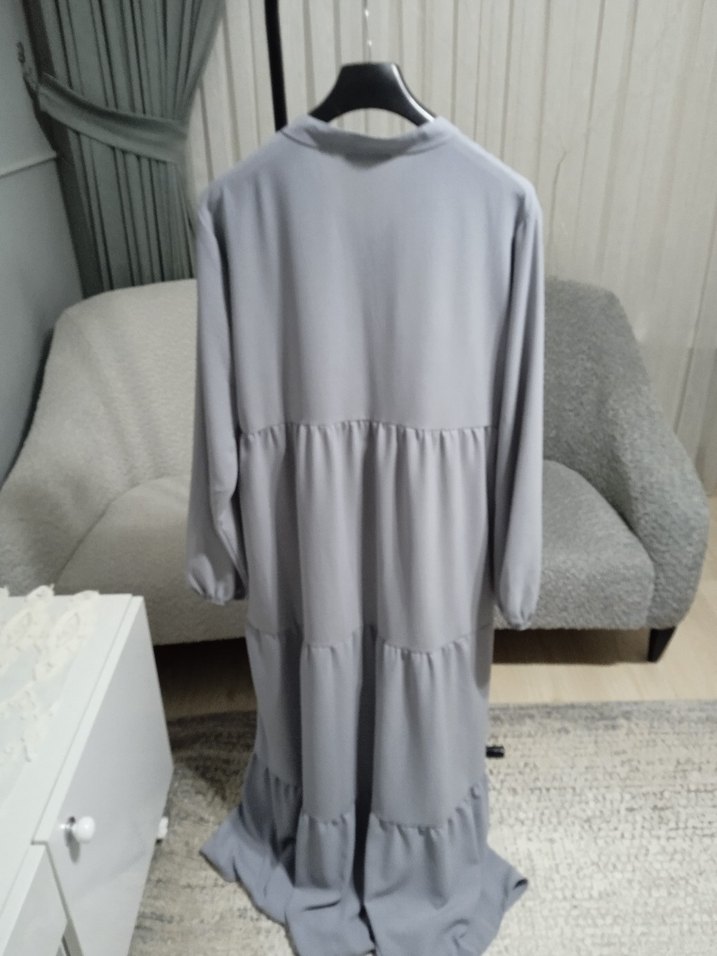 Uzun Gri Bohem Salaş Elbise - Görsel 5