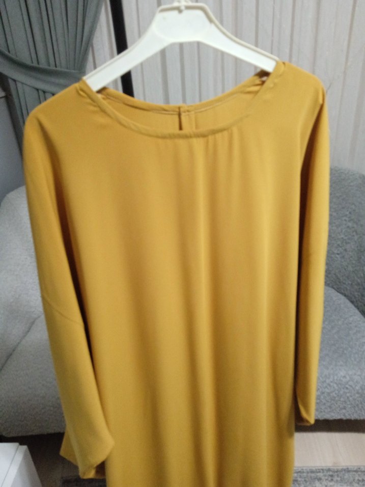 Sarı Uzun Kollu Salaş Kadın Elbise - Görsel 2