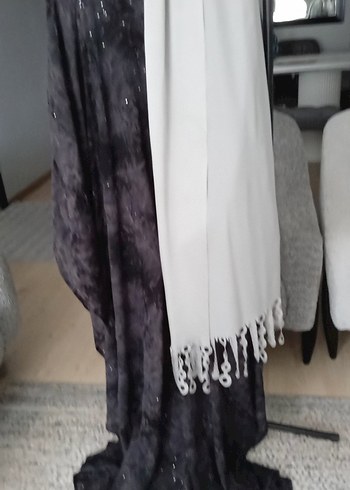 Gri Batik Desenli Uzun Kadın abaya - Görsel 5