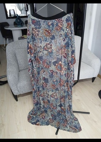44 Beden Bohem Tarz Uzun Çiçek Desenli Kimono