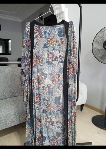 Bohem Tarz Uzun Çiçek Desenli Kimono