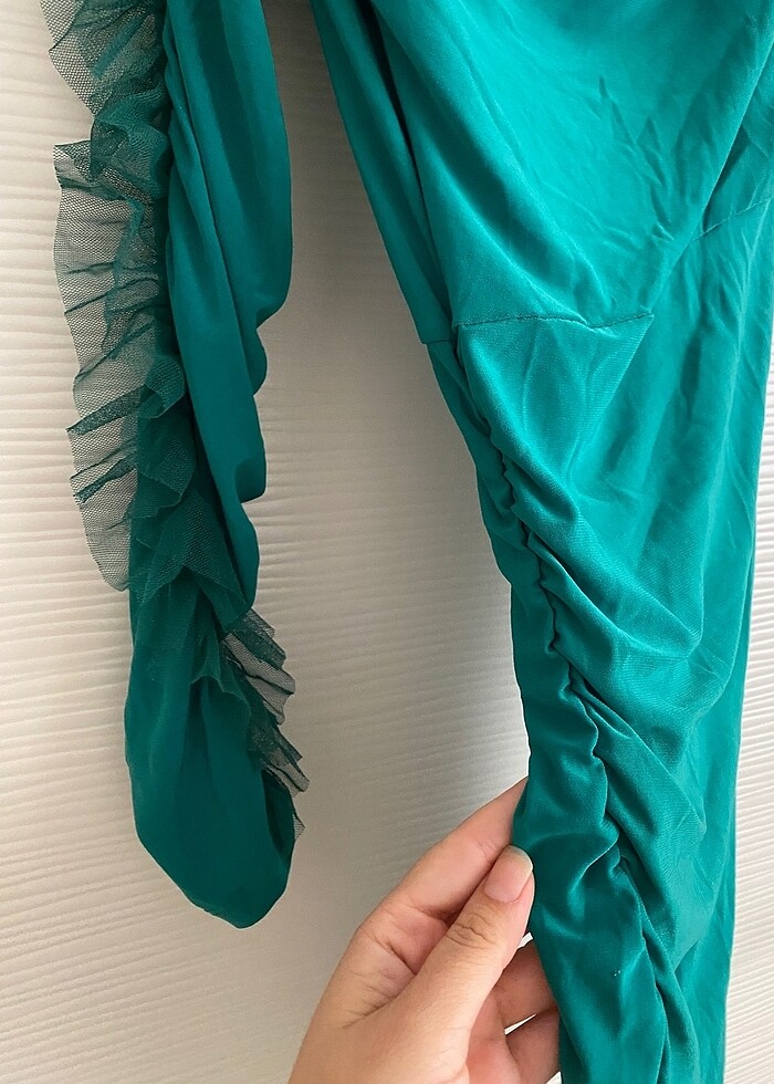 Koyu Yeşil Dar Elbise - Görsel 5