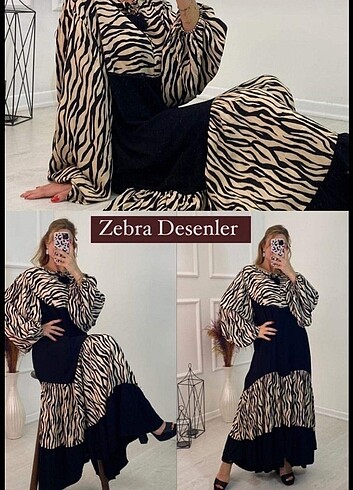 Uzun zebra desen elbise 