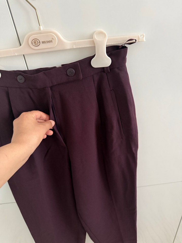 Mürdüm Kumaş Pantolon - Görsel 3