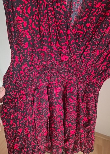 Kırmızı V Yaka Uzun Kollu Mini Elbise - Görsel 4