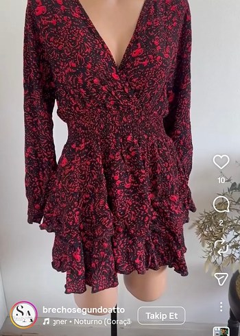 Kırmızı V Yaka Uzun Kollu Mini Elbise - Görsel 2