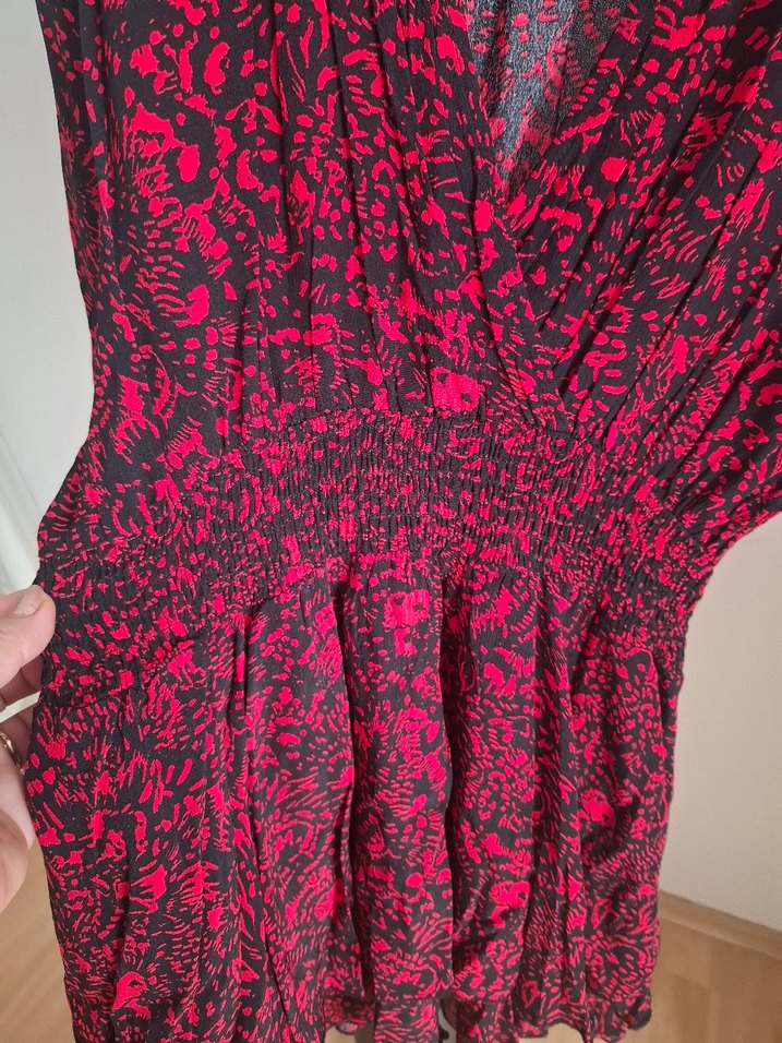 Kırmızı V Yaka Uzun Kollu Mini Elbise - Görsel 4