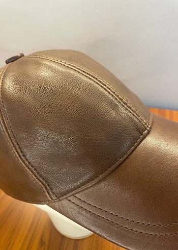 %100 Kuzu Derisi Kahverengi Cap Şapka - Görsel 5