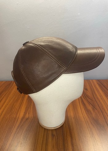 %100 Kuzu Derisi Kahverengi Cap Şapka - Görsel 3