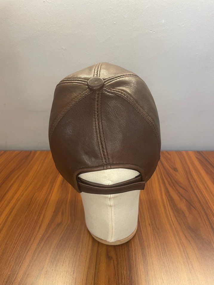 %100 Kuzu Derisi Kahverengi Cap Şapka - Görsel 4