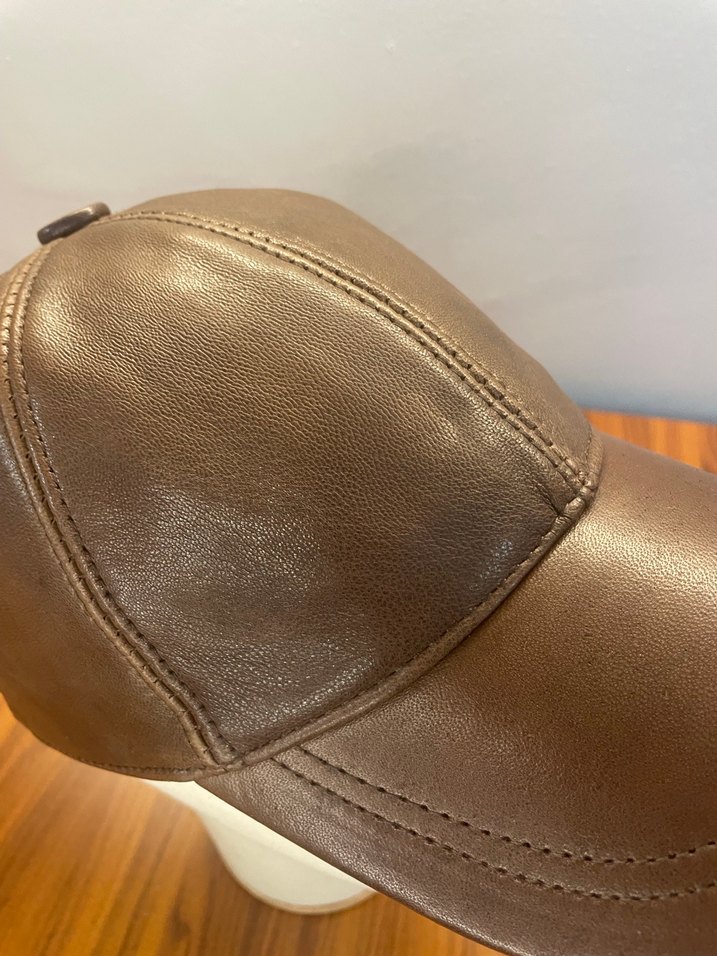 %100 Kuzu Derisi Kahverengi Cap Şapka - Görsel 5