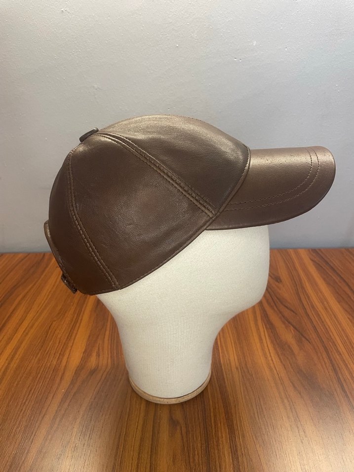 %100 Kuzu Derisi Kahverengi Cap Şapka - Görsel 3
