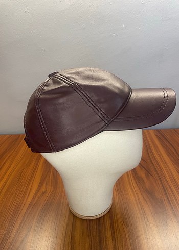 %100 Kuzu Derisi Bordo Cap Şapka - Görsel 3