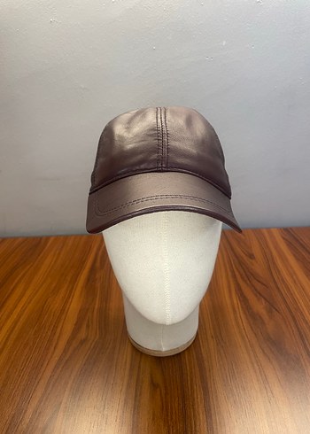 %100 Kuzu Derisi Bordo Cap Şapka - Görsel 2