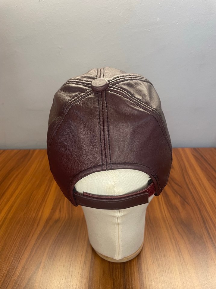 %100 Kuzu Derisi Bordo Cap Şapka - Görsel 4