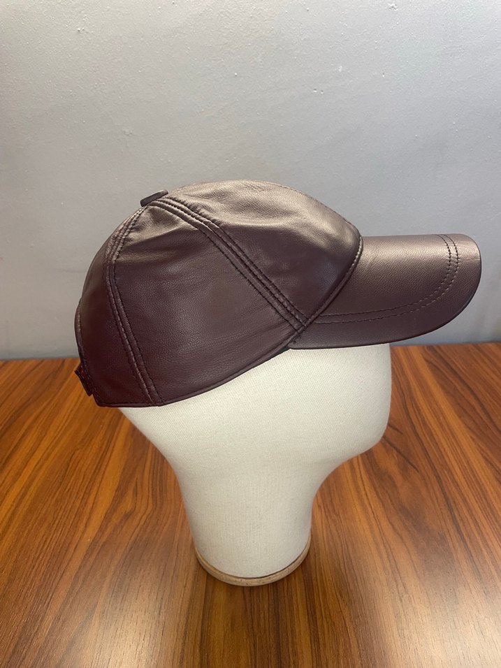 %100 Kuzu Derisi Bordo Cap Şapka - Görsel 3