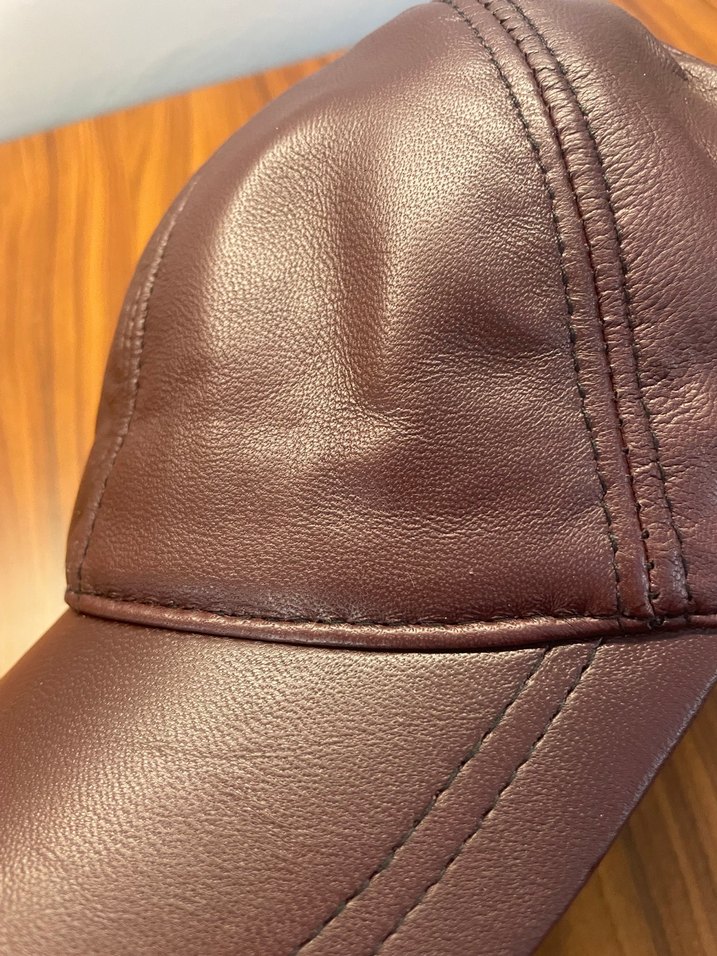 %100 Kuzu Derisi Bordo Cap Şapka - Görsel 5