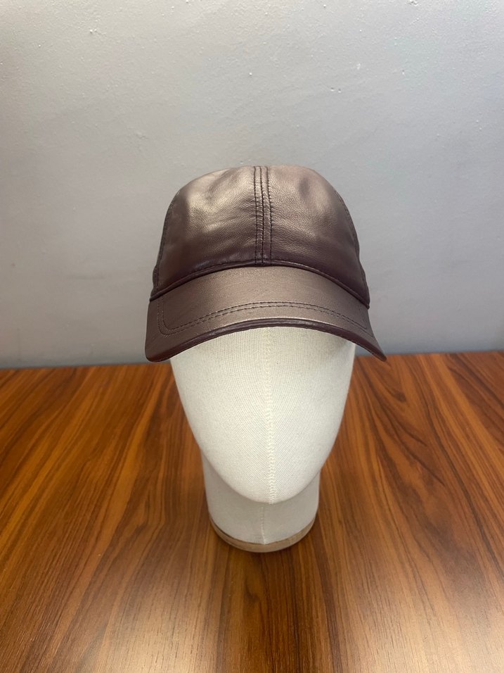%100 Kuzu Derisi Bordo Cap Şapka - Görsel 2