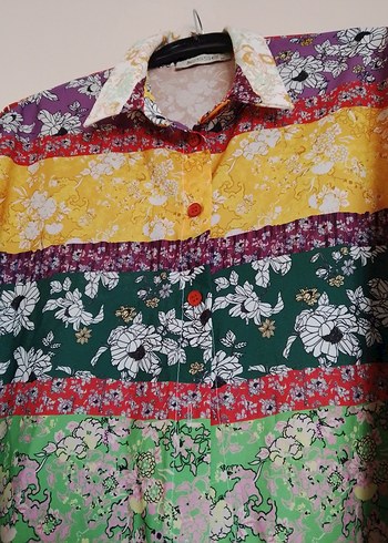 Renkli Bohem Kadın Uzun Kollu Gömlek - Görsel 4