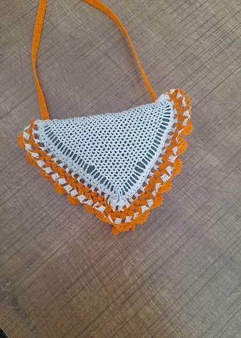 Turuncu İşlemeli Dantel Örgü Bohem Çanta - Görsel 4