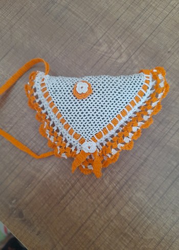 Turuncu İşlemeli Dantel Örgü Bohem Çanta - Görsel 3