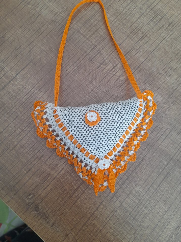 Turuncu İşlemeli Dantel Örgü Bohem Çanta - Görsel 2