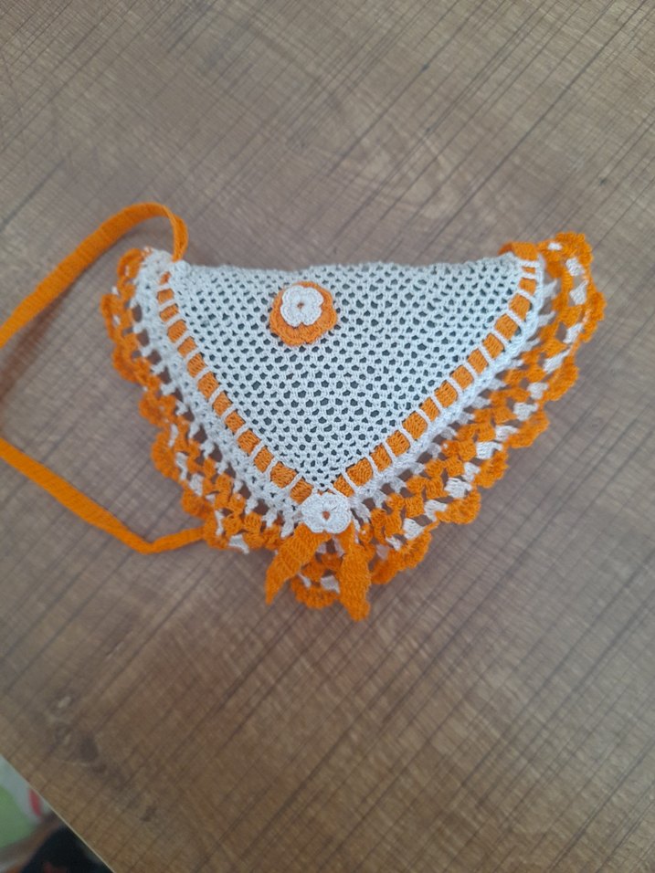 Turuncu İşlemeli Dantel Örgü Bohem Çanta - Görsel 3