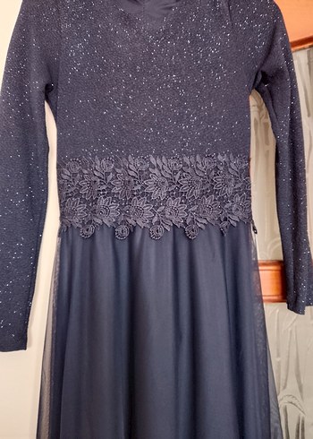 Lacivert Uzun Kollu Drapeli Abiye Elbise - Görsel 3