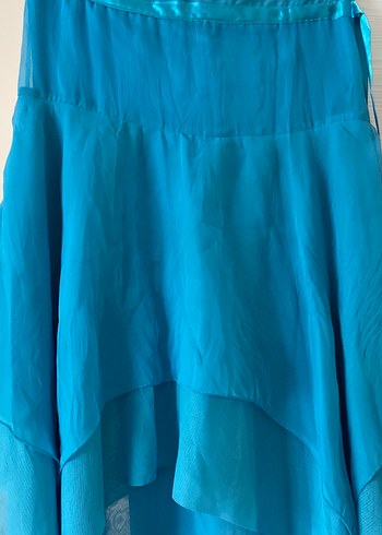 Zara Mavi Drapeli Midi Bohem Etek