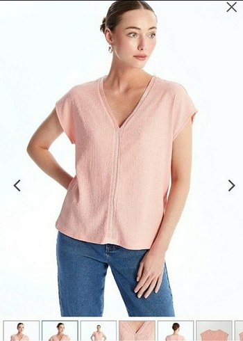 LC Waikiki Pembe V Yaka Kısa Kollu Bluz