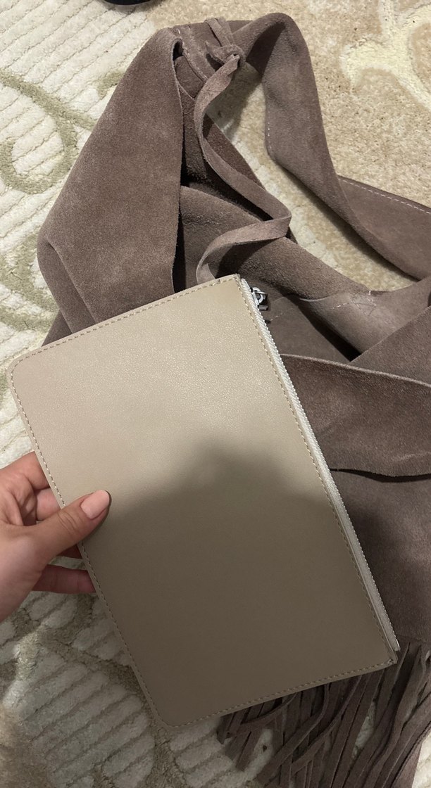 Püsküllü Kahverengi Süet Kadın kol Çantası - Görsel 5